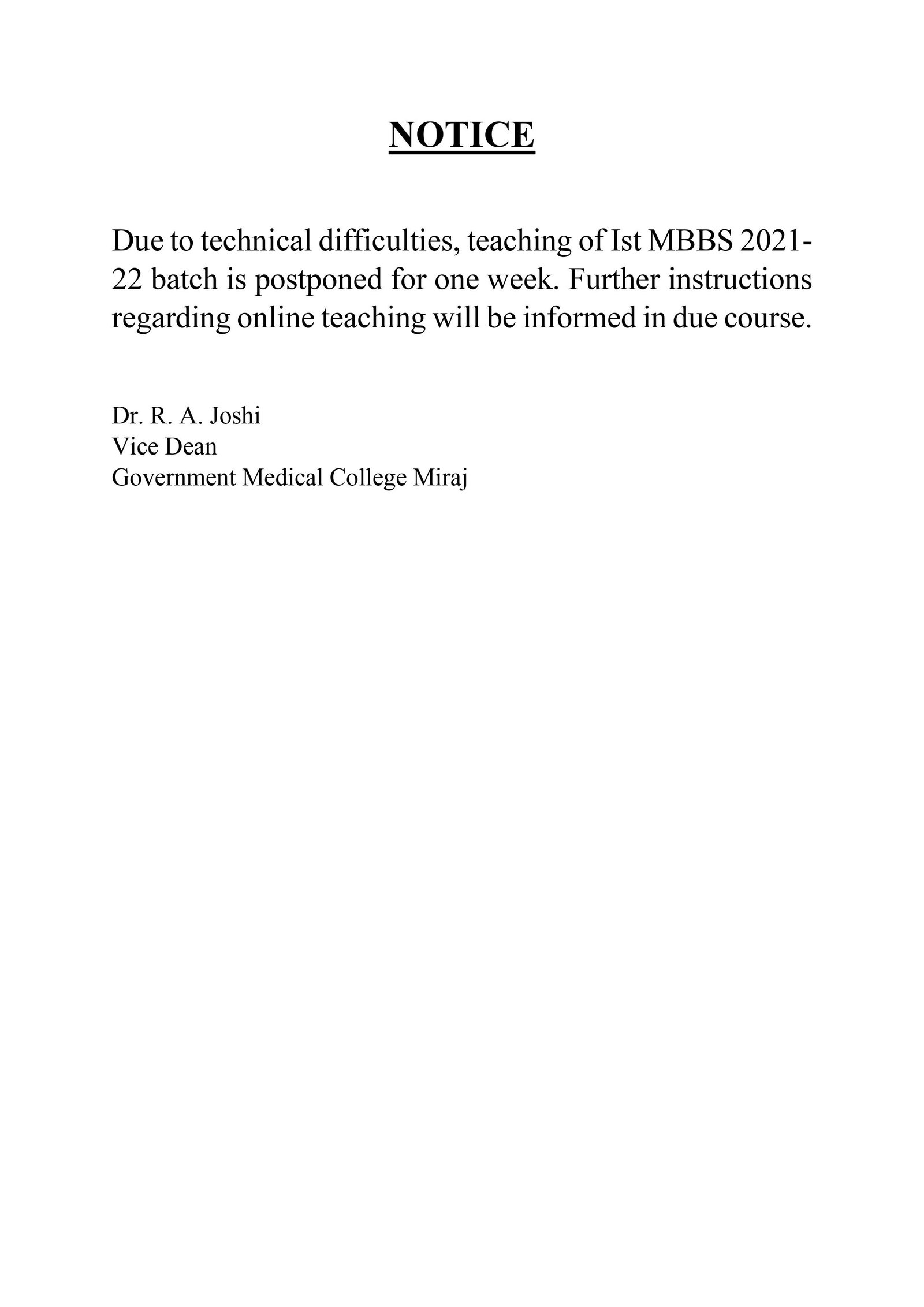 Important Notice for I st MBBS 2021-22 Batch...