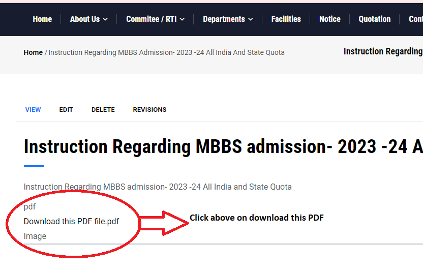 Instruction Regarding MBBS admission- 2023 -24 All India and State Quota